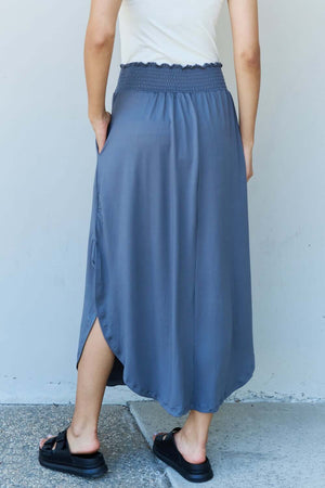 DOUBLJU Comfort Princess Full Size High Waist Scoop Hem Maxi Skirt in Dusty Blue at Bella Road