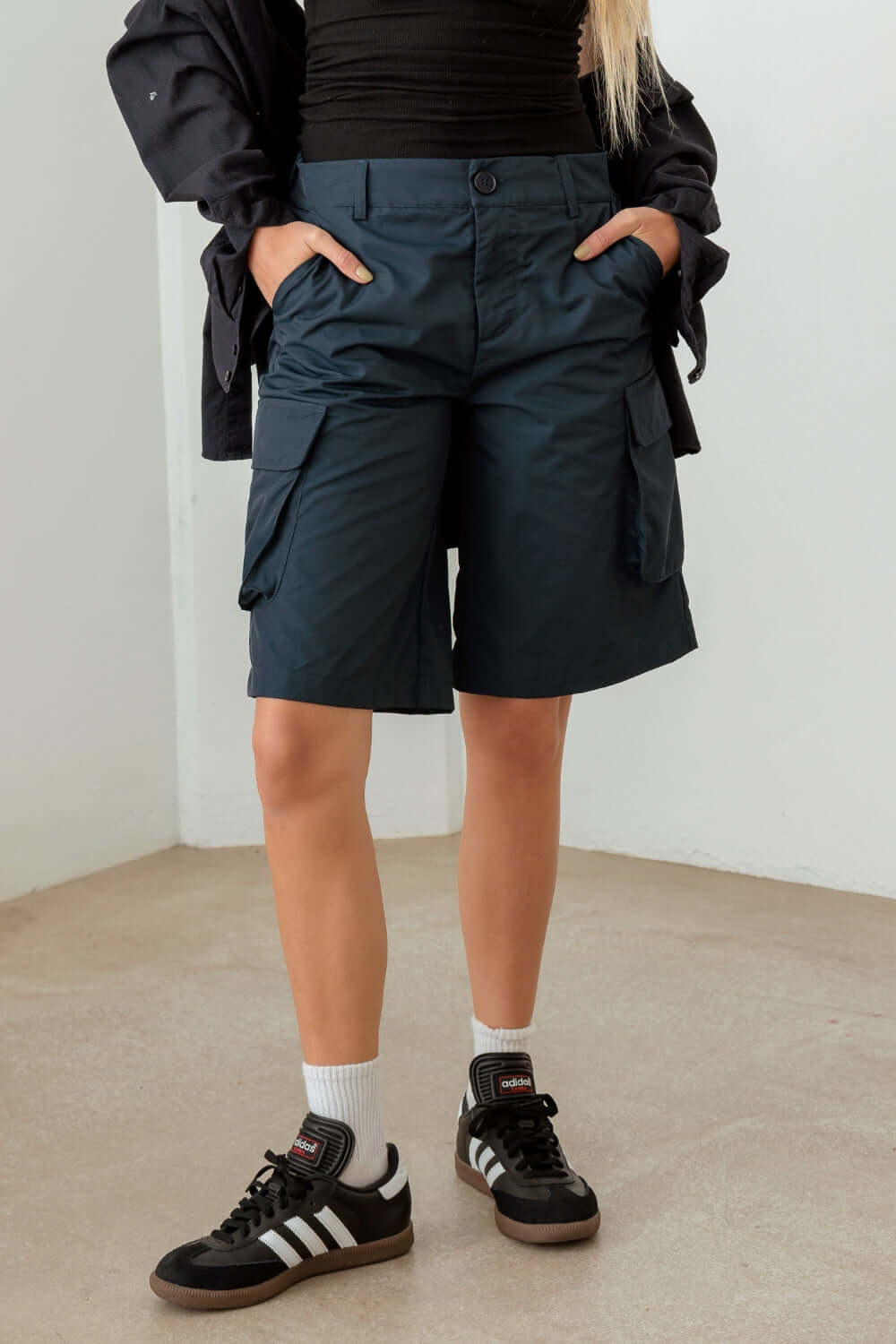 TASHA APPAREL Navy Cargo Bermuda Shorts at Bella Road