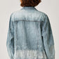 Back view of button-up ombre washed denim jacket by Risen Jeans, featuring a stylish gradient effect and casual, relaxed look.