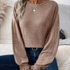 Bella Road Ribbed Round Neck Lantern Sleeve T-Shirt - Taupe