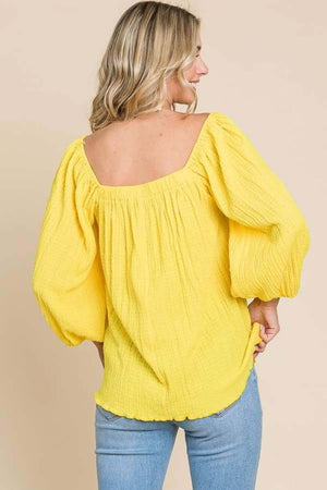 Texture Square Neck Puff Sleeve Top