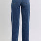 Back view of Judy Blue full size raw hem mid-rise jeans showcasing a trendy frayed edge and flattering fit.