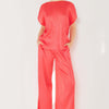 Pleated Wide-Leg Pants with Side Pleat Detail - Rubine Red