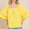 Texture Square Neck Puff Sleeve Top - Lemonade