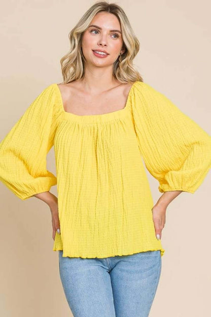 Texture Square Neck Puff Sleeve Top