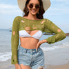 Distressed Boat Neck Long Sleeve Cover Up - Matcha Green