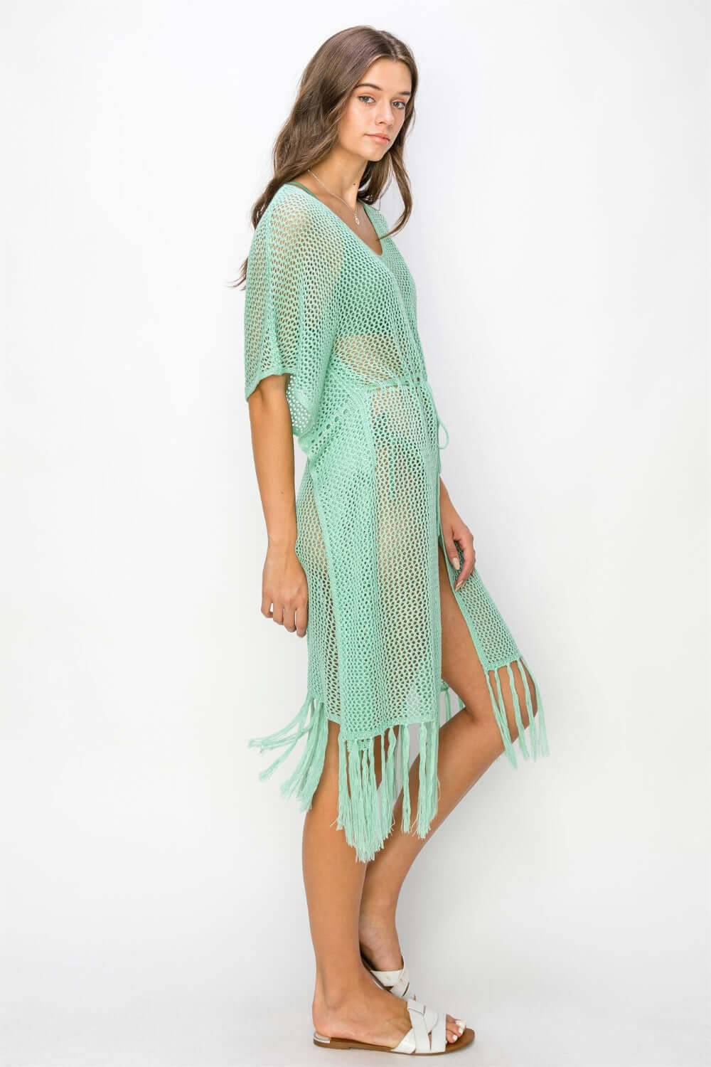 HYFVE Drawstring Waist Fringed Hem Cover Up at Bella Road