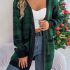 Bella Road Plaid Open Front Long Sleeve Cardigan - Dark Green