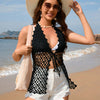 Tied Openwork Halter Neck Cover-Up - Black