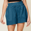 Texture Raw Trim Drawstring Shorts | Full Size - Peacock  Blue