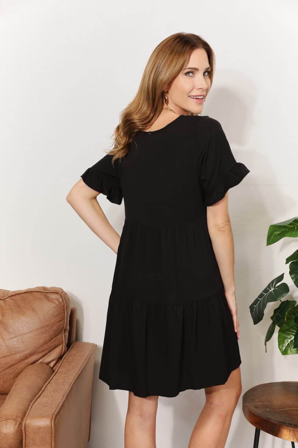 DOUBLE TAKE V-Neck Flounce Sleeve Tiered Dress at Bella Road