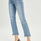 Risen Jeans High Rise Distressed Cropped Straight Jeans with Frayed Hem Styled with Black Heels