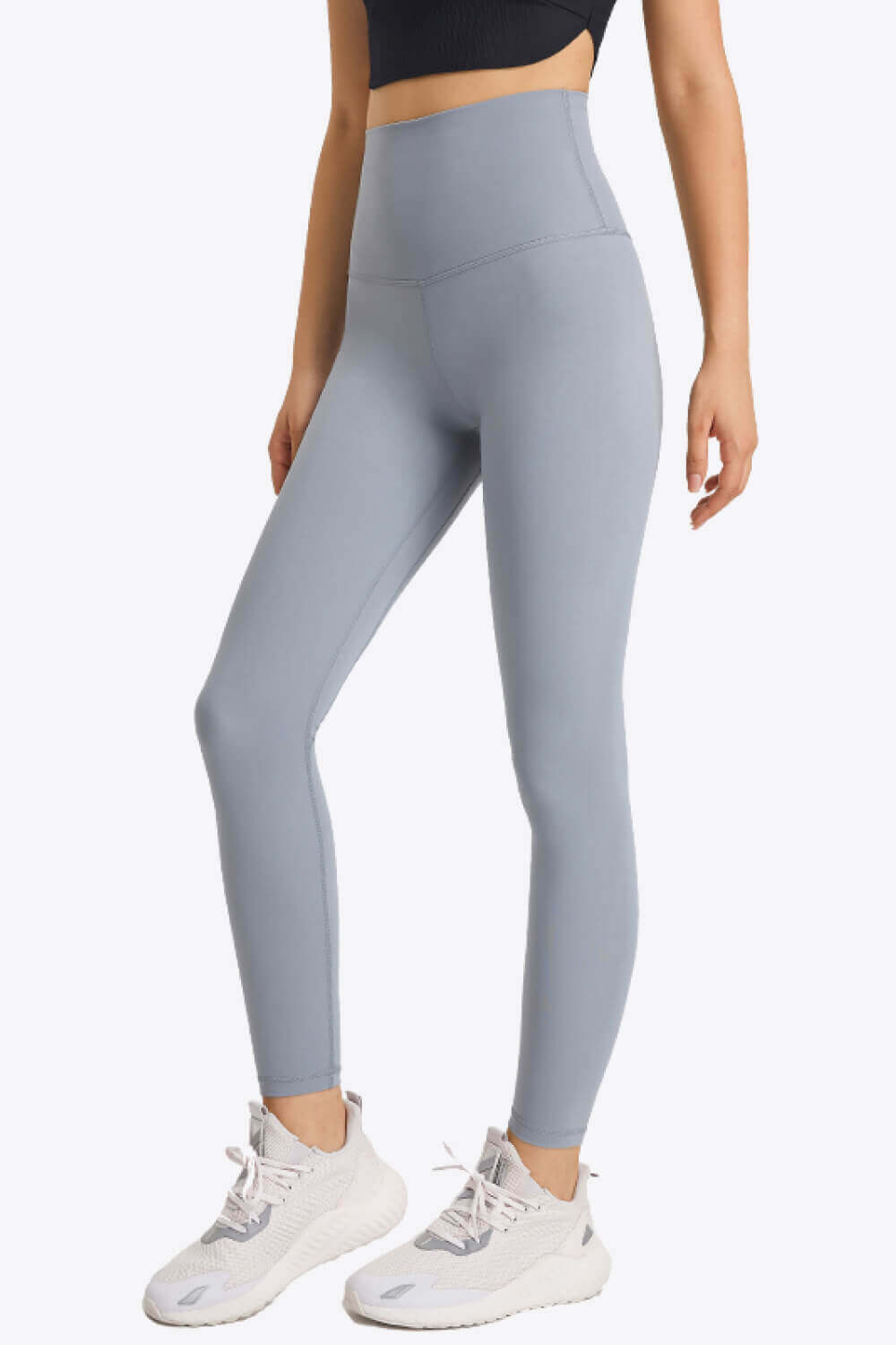 Ultra soft high waist leggings in a light gray color, perfect for yoga and athleisure looks with a comfortable fit.