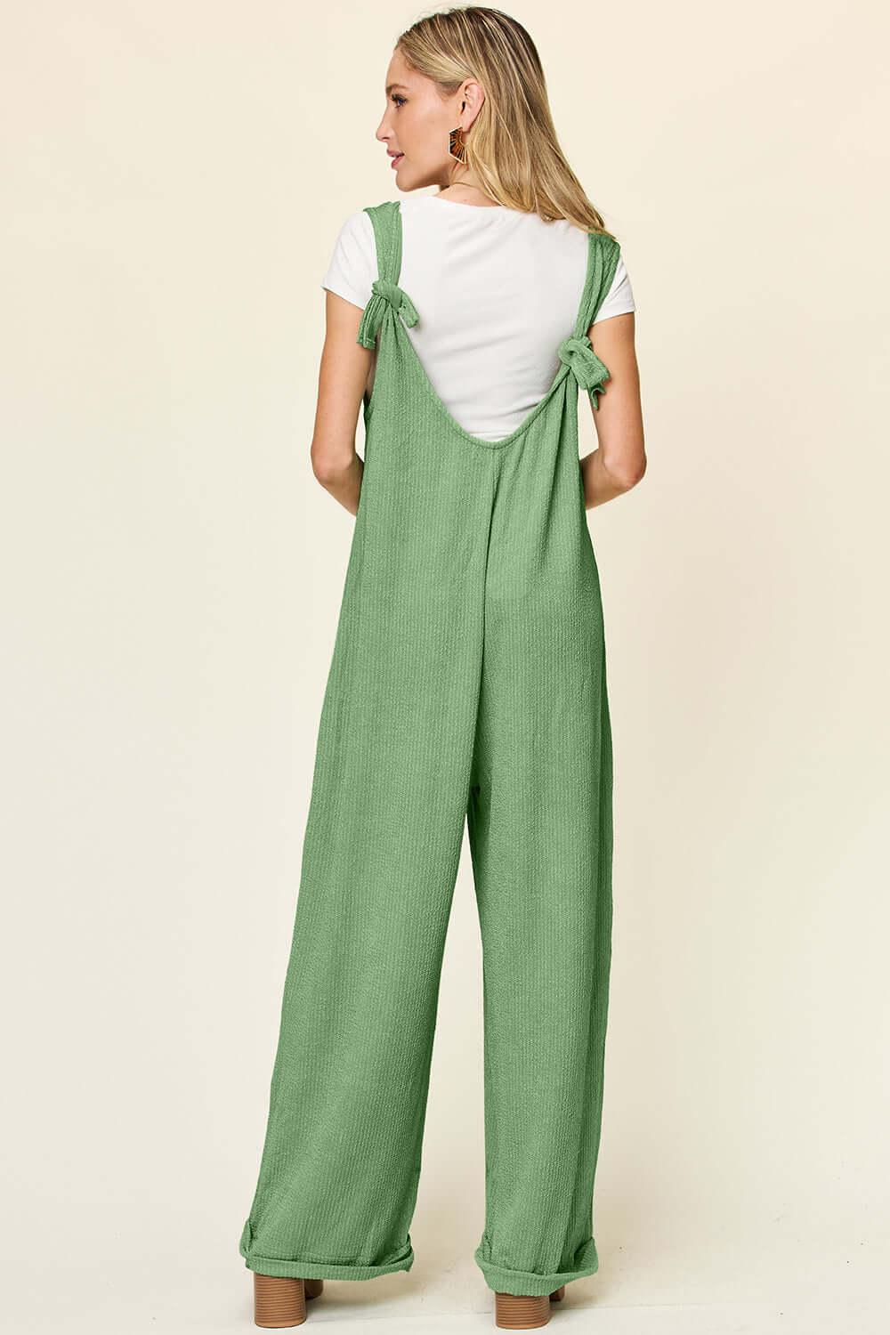 DOUBLE TAKE Full Size Texture Sleeveless Wide Leg Jumpsuit at Bella Road