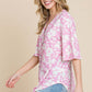 BOMBOM Floral Decorative Button V-Neck Top at Bella Road