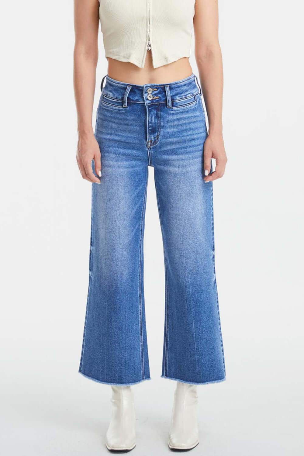 BAYEAS Full Size Raw Hem High Waist Wide Leg Jeans at Bella Road