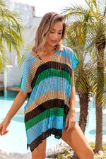 BELLA ROAD Openwork Striped V-Neck Short Sleeve Cover Up at Bella Road