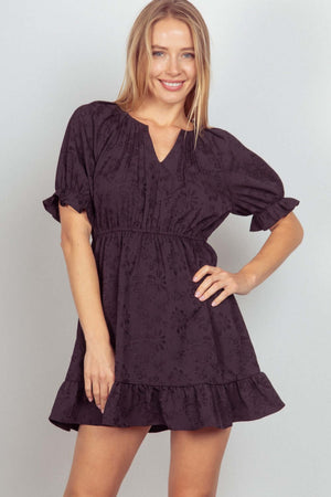 VERY J Floral Textured Woven Ruffled Mini Dress at Bella Road