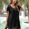 Slit Openwork V-Neck Cover-Up - Black