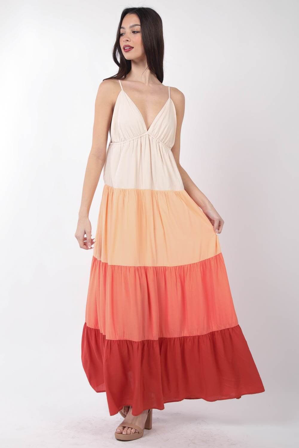 VERY J Color Block Tiered Maxi Cami Dress at Bella Road