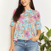 Floral Round Neck Babydoll Top - Floral