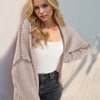 Double Take Contrast Open Front Dropped Shoulder Cardigan - Dust Storm