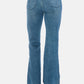 Judy Blue Full Size Tummy Control Cut Hem Flare Jeans back view, featuring vintage wash and modern cut hem for a flattering silhouette.