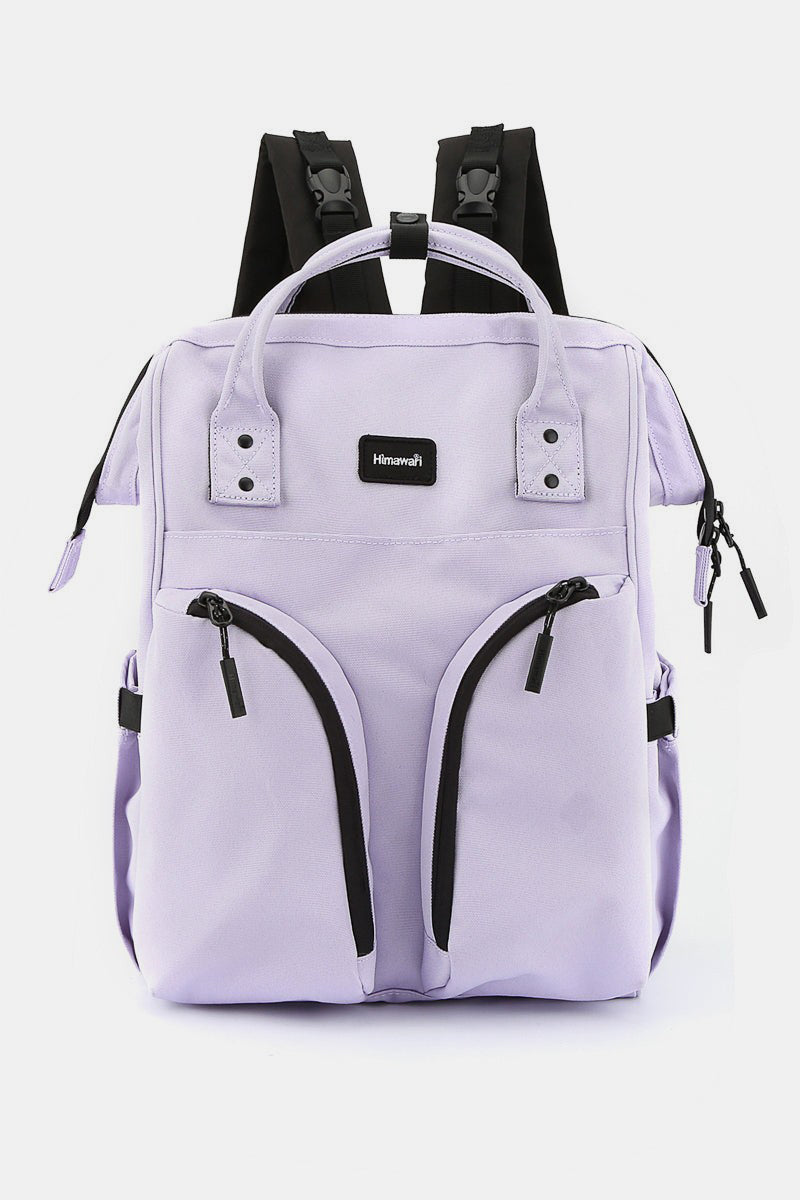 Himawari waterproof backpack in lavender with multiple pockets, ideal for organization and weather protection.