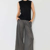 Pleated Wide-Leg Pants with Side Pleat Detail - Deep Gray