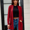 Open Front Long Sleeve Cardigan with Pockets - Deep Red