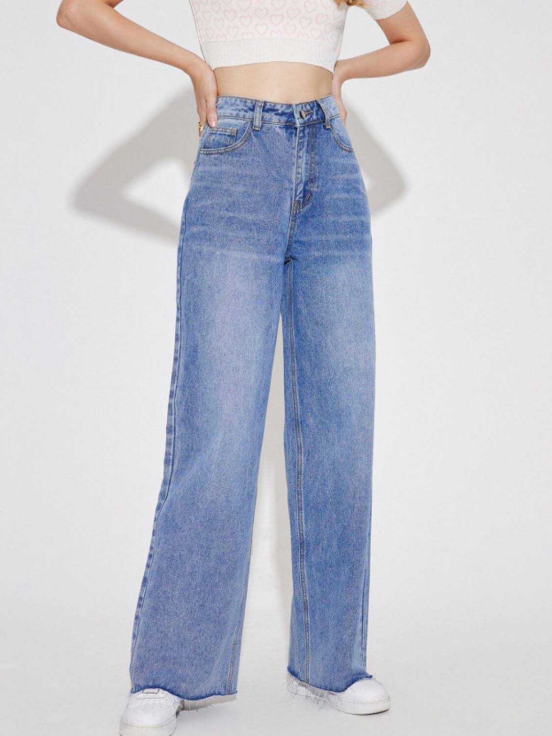 Bella Road High Waist Straight Leg Jeans with Pockets on Model