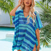 Tassel Openwork Striped V-Neck Cover Up - Royal  Blue