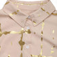 Tan collared shirt with gold accents and buttons, from Perfee's long sleeve collection for an elegant, comfortable style.