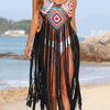 Fringe Spaghetti Strap Cover-Up - Black