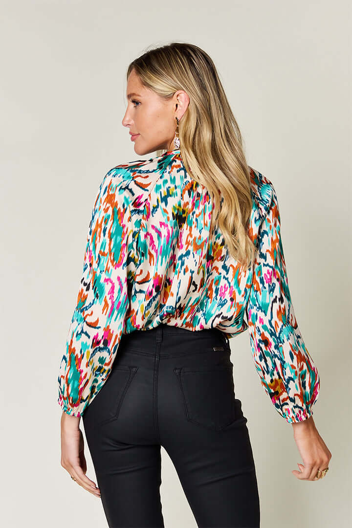 DOUBLE TAKE Full Size Printed Button Up Long Sleeve Shirt at Bella Road