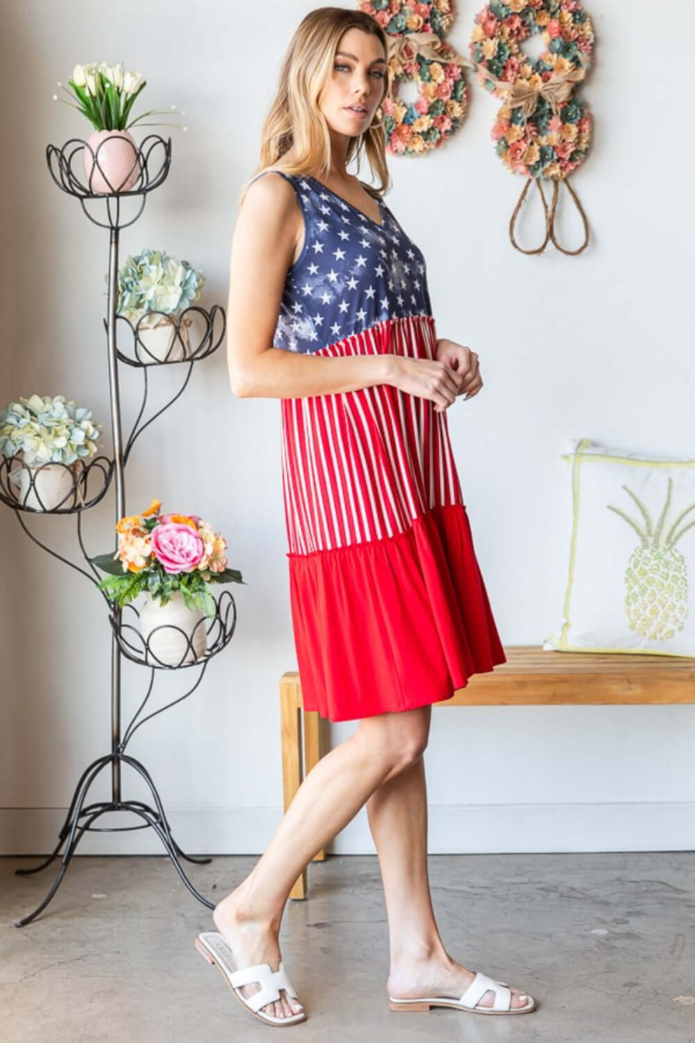 HEIMISH Full Size US Flag Theme Contrast Tank Dress at Bella Road