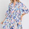 Floral Print Mini Dress - Blue Multi