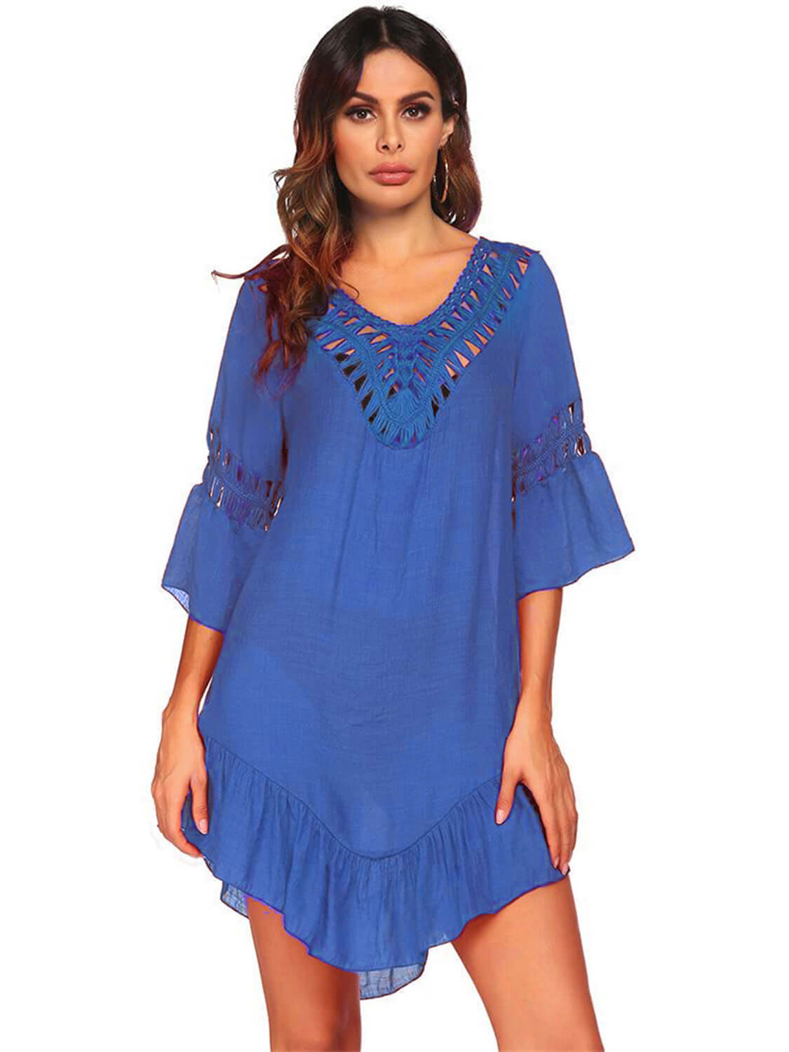 BELLA ROAD Backless Cutout Three-Quarter Sleeve Cover Up at Bella Road