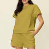 Texture Short Sleeve T-Shirt and Drawstring Shorts Set | Full Size - Chartreuse