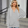 Drawstring Striped Long Sleeve Hoodie - Gray