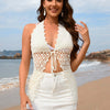 Tied Openwork Halter Neck Cover-Up - White