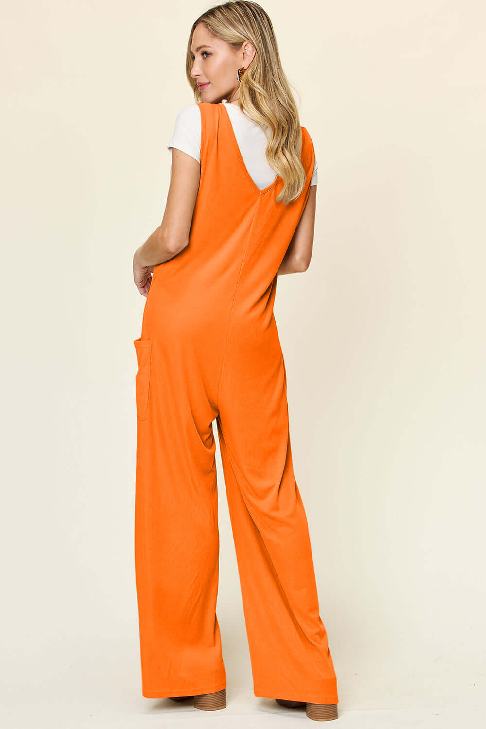 DOUBLE TAKE Full Size Sleeveless Wide Leg Jumpsuit with Pockets at Bella Road