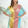 Fringe Color Block Scoop Neck Cover Up - Light Mauve