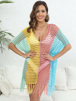 BELLA ROAD Fringe Color Block Scoop Neck Cover Up at Bella Road