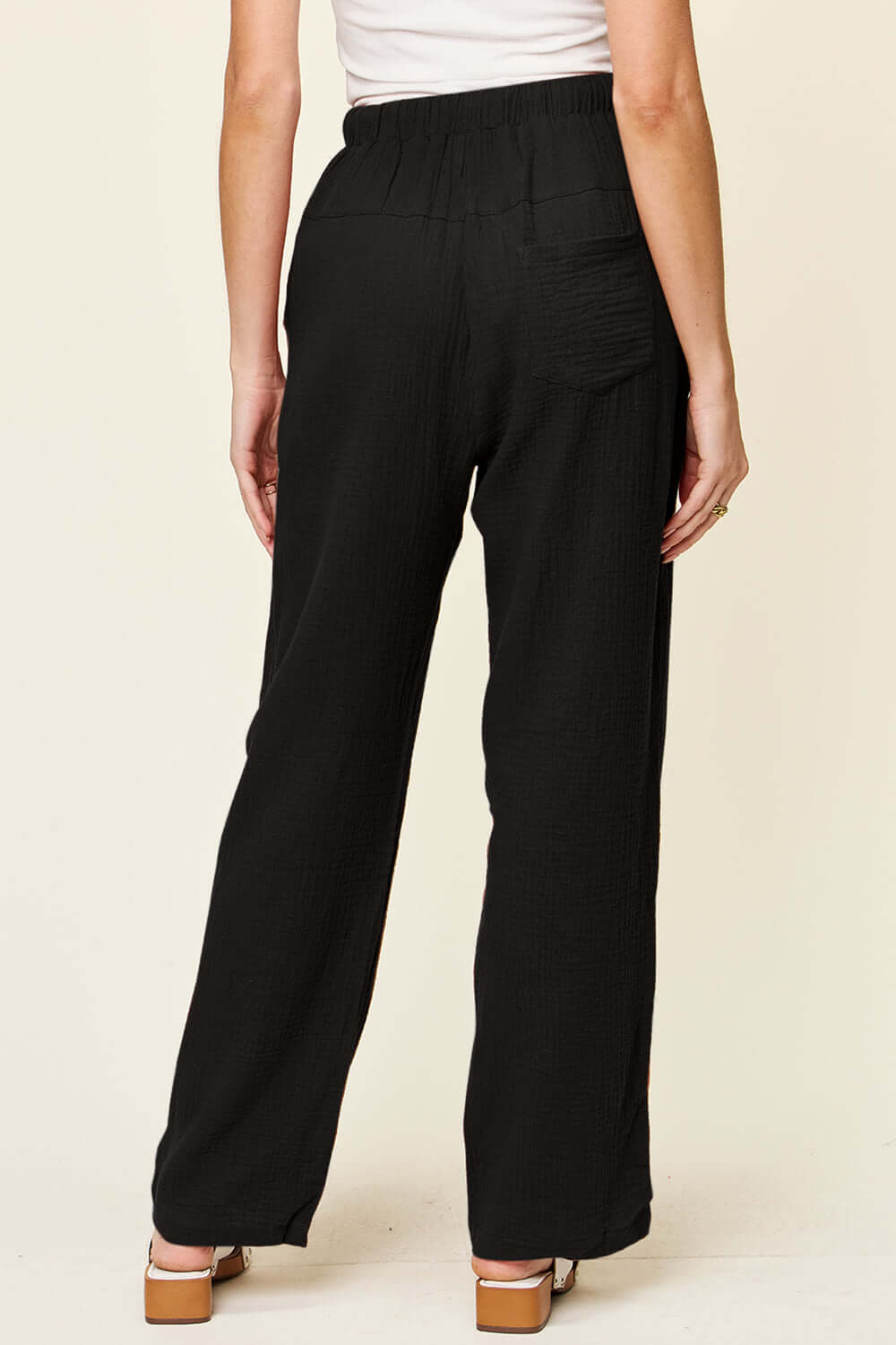 DOUBLE TAKE Full Size Texture Drawstring Straight Pants at Bella Road