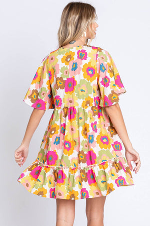 GEEGEE Floral V-Neck Ruffle Hem Mini Dress at Bella Road