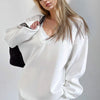 Basic Bae V-Neck Dropped Shoulder Long Sleeve Sweatshirt with Bra - White