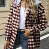 Bella Road Drawstring Plaid Long Sleeve Hooded Jacket - Dark Brown