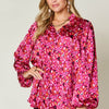 Printed Long Sleeve Blouse | Full Size - Deep Rose