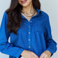 DOUBLJU Blue Jean Baby Denim Button Down Shirt Top in Dark Blue at Bella Road